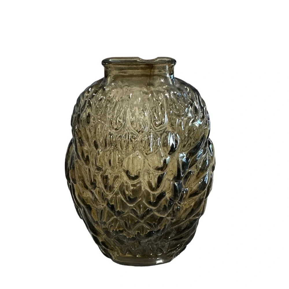Vintage Wise Old Owl Libbey Glass Piggy Owl Bank Brown Amber Pressed Glass Birds